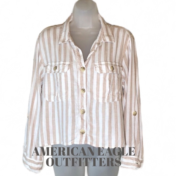 American Eagle Outfitters Tops - American Eagle cotton striped button down shacket